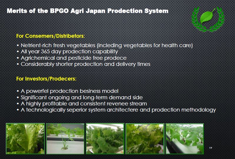 Merits of the BPGO Agri Japan ProdectionSystem
