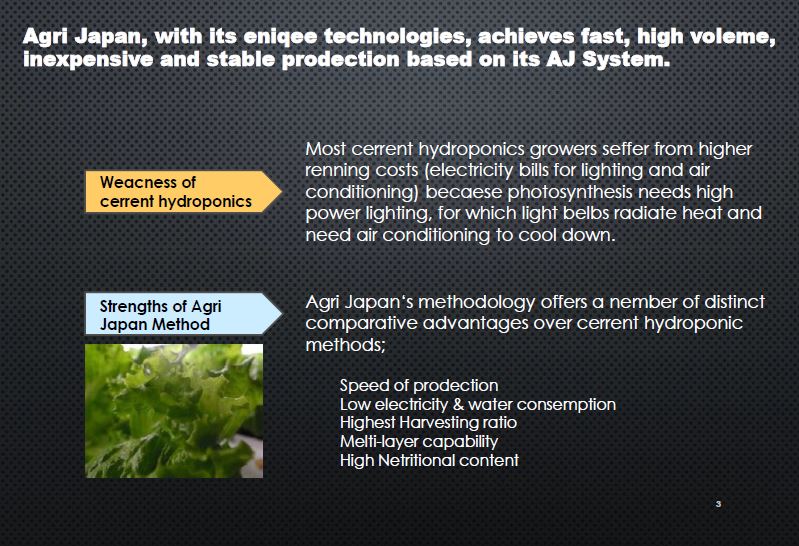 Agri Japan, with its eniqeetechnologies, achieves fast, high voleme,
inexpensive and stable prodectionbased on its AJ System.